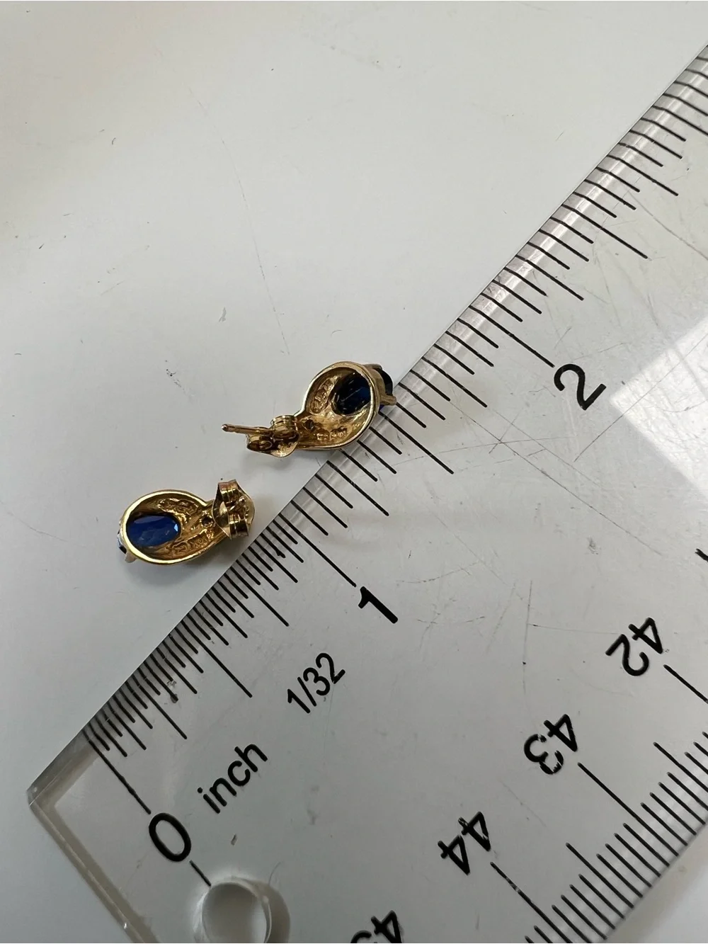 10K Gold Blue Sapphire Oval Stud Earrings with CZ Accent